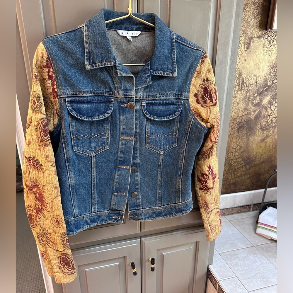 CAbi Denim Jacket with Tapestry Sleeves